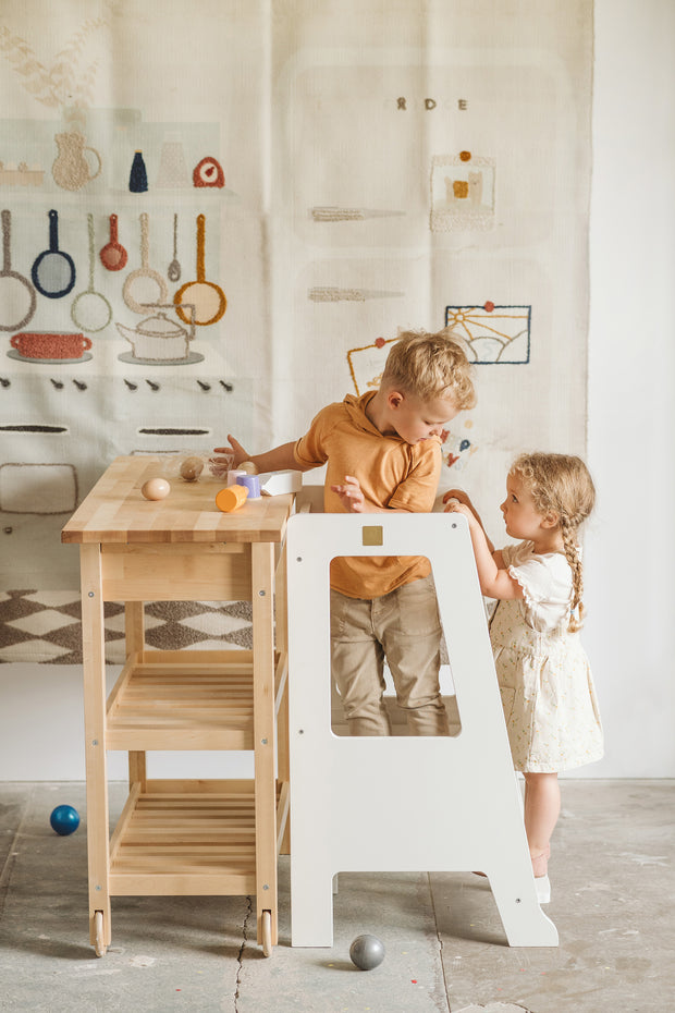 Wooden Children's Kitchen Helper Step Stool - White